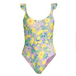 Farm Rio Lemon Drop Low-Back One-Piece Swimsuit